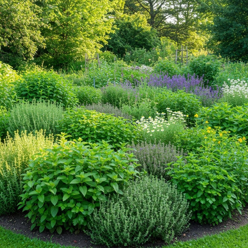 Diverse botanical specimens in natural garden setting